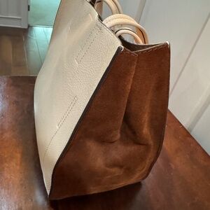 Banana Republic Light Pink Leather Tote with Brown Suede Sides Expandable